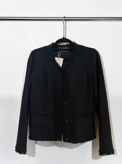 Scanlan Theodore Black Tweed Jacket with Fringe Trim — Size 10