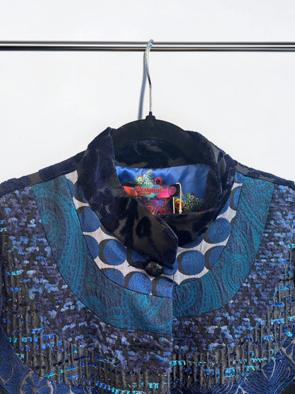 Desigual Blue & Black Velvet Coat — Size 44