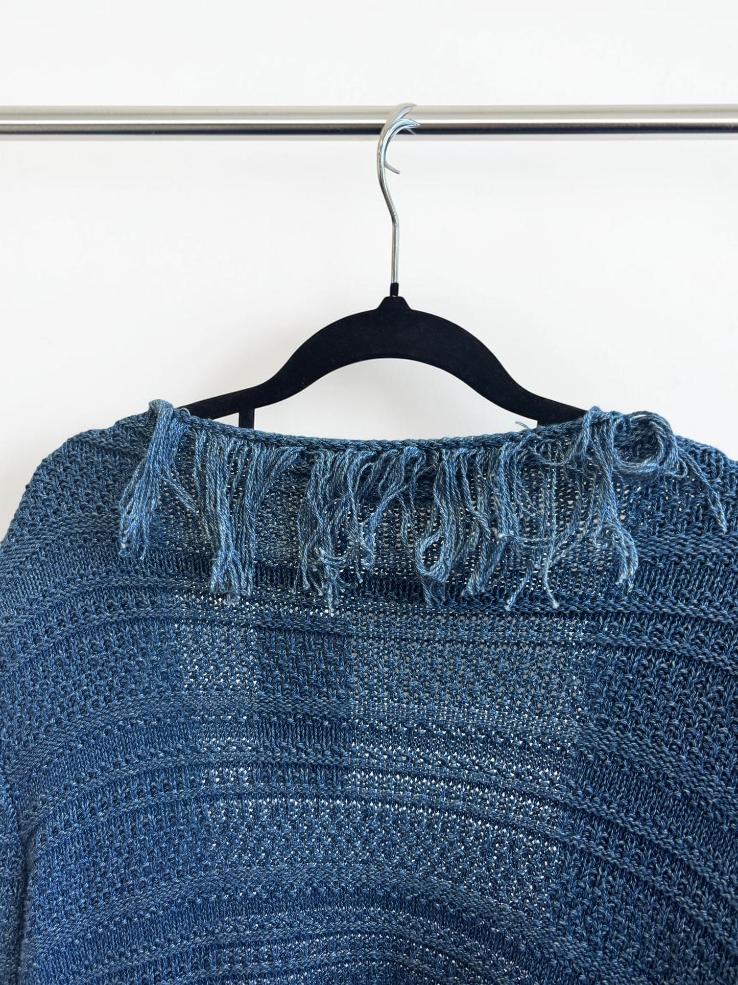 Balmain Blue Fringed Open-Front Cardigan – Size L