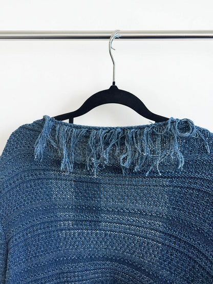 Balmain Blue Fringed Open-Front Cardigan – Size L