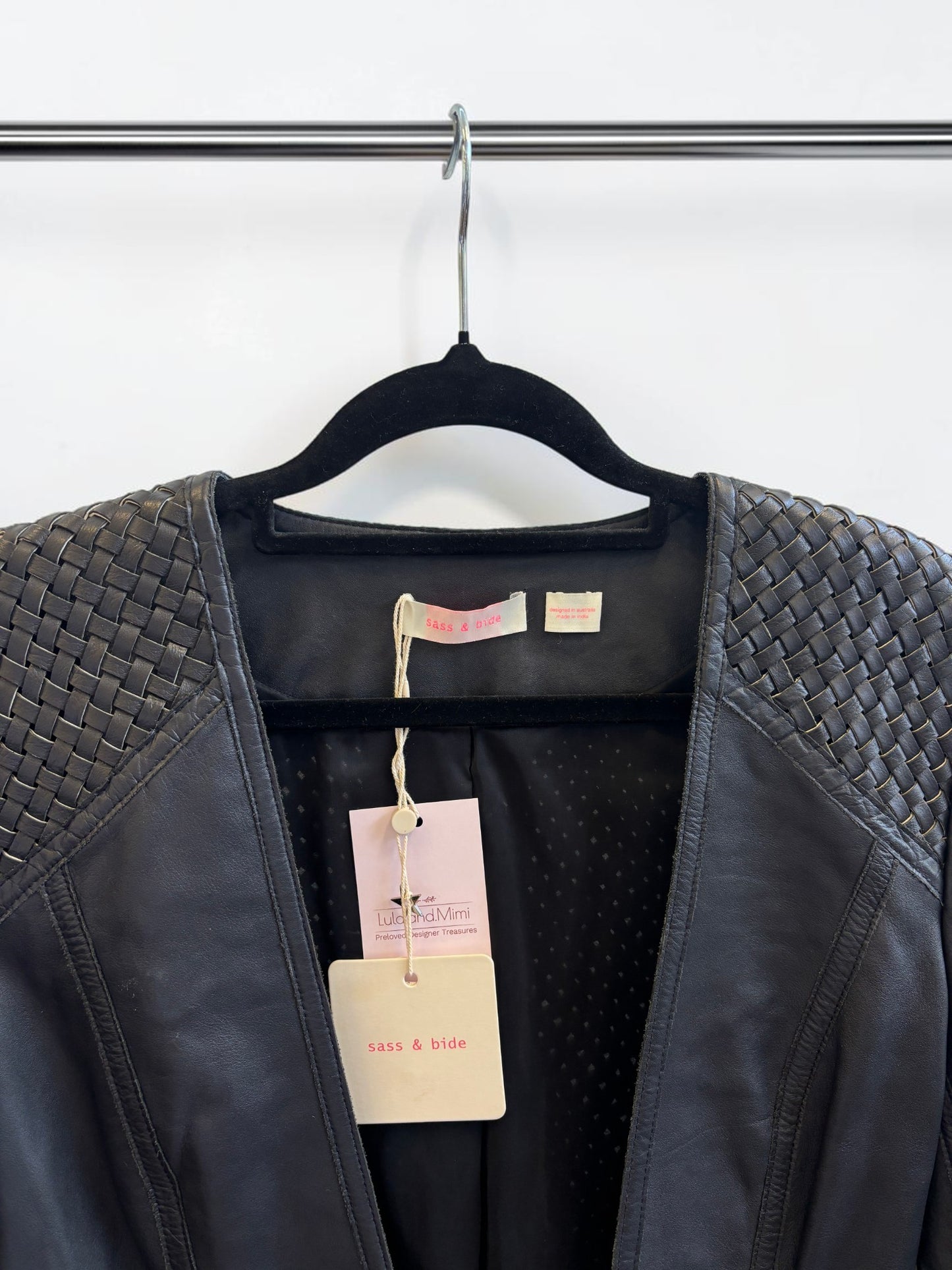 Sass & Bide Mourning Air Woven Leather Jacket in Dark Navy NWT - Size 38