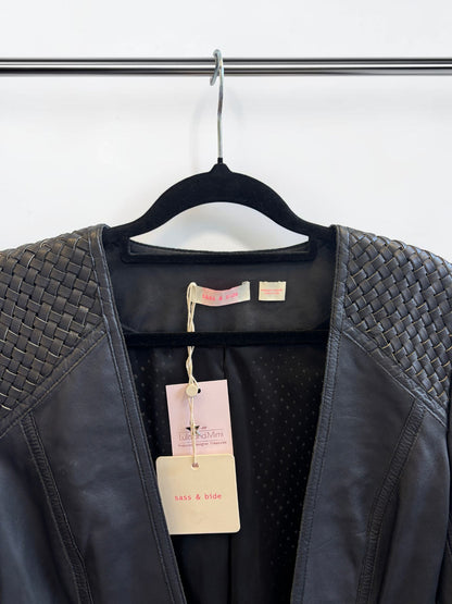Sass & Bide Mourning Air Woven Leather Jacket in Dark Navy NWT - Size 38