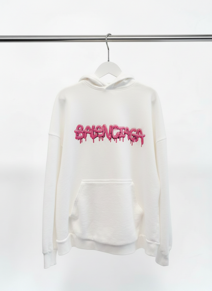 Balenciaga Wide Fit Hoodie – White & Bubblegum – Size 1
