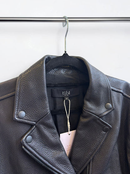 Tibi Black Leather & Cotton Jacket — Size S