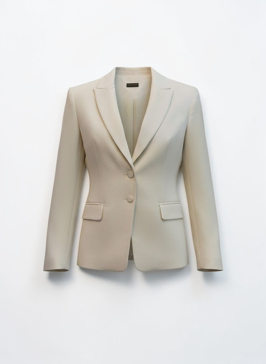 Carla Zampatti Ivory Crepe Long Line Blazer Jacket — Size 10