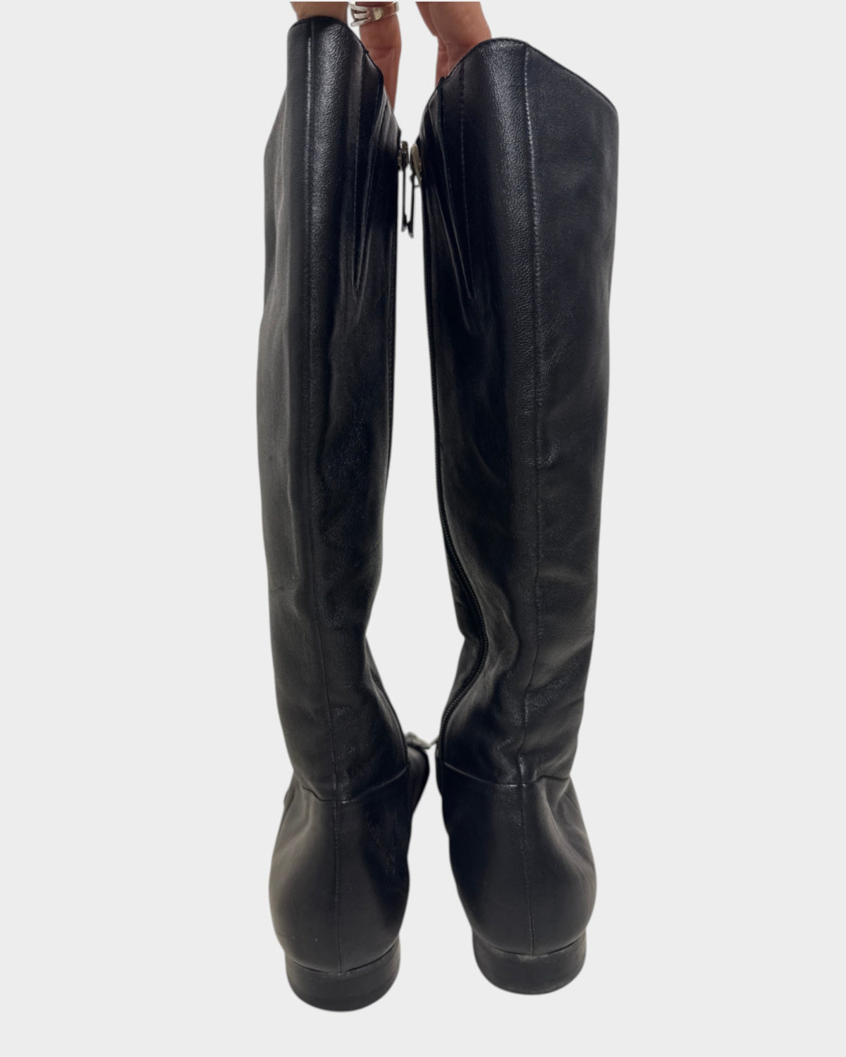 Lula and Mimi Baldinini Trend black leather knee-high boots with side zipper and logo hardware
