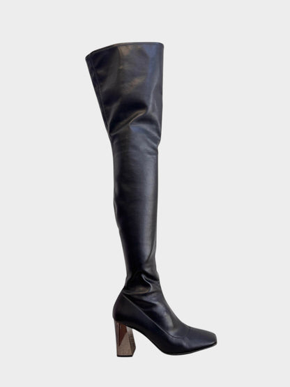 Lula and Mimi Sergio Rossi black leather over-the-knee boots with square toe and block heel
