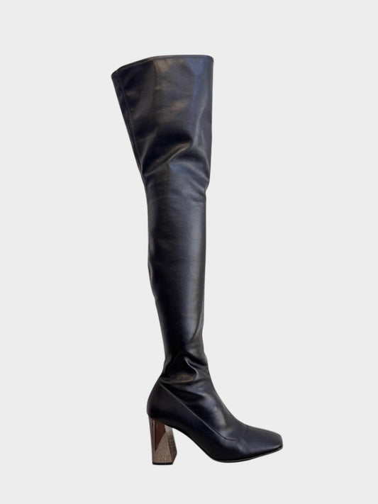 Lula and Mimi Sergio Rossi black leather over-the-knee boots with square toe and block heel