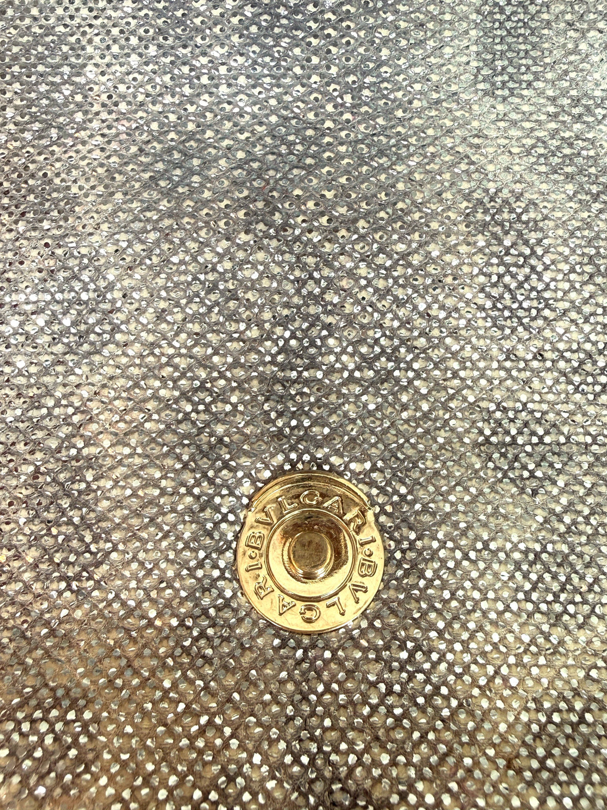Lula and Mimi Bvlgari Serpenti Cabochon bag in metallic Milky Opal Beige karung skin with gold-plated hardware detail