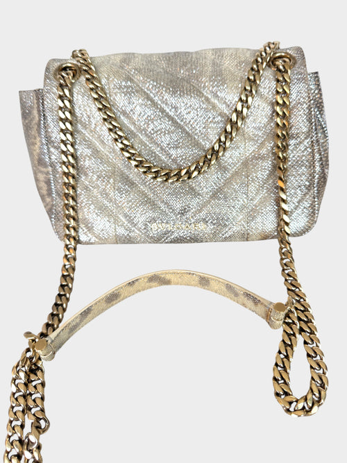 Lula and Mimi Bvlgari Serpenti Cabochon small shoulder bag in metallic Milky Opal Beige karung skin with gold chain