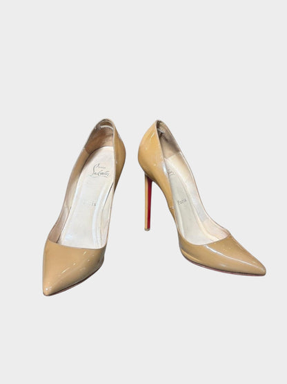 Lula and Mimi Christian Louboutin Pigalle 120mm nude patent leather pumps with iconic red soles