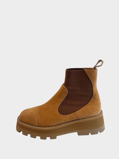 Lula and Mimi Jimmy Choo Clayton caramel suede Chelsea boots with crystal-embellished welt and chunky lug sole