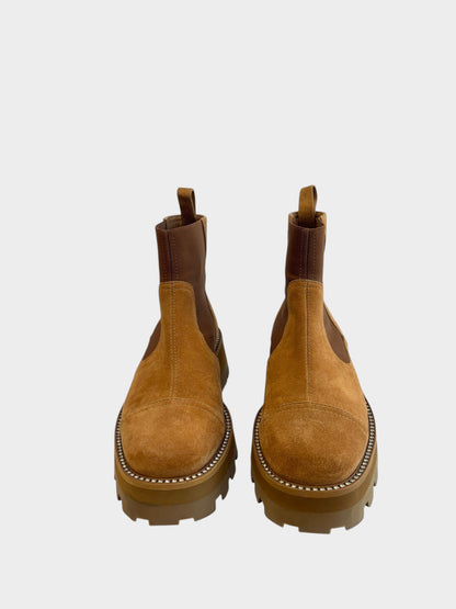 Lula and Mimi Jimmy Choo Clayton caramel suede Chelsea boots with crystal-embellished welt and chunky lug sole