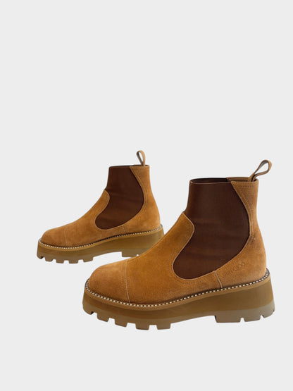 Lula and Mimi Jimmy Choo Clayton caramel suede Chelsea boots with crystal-embellished welt and chunky lug sole