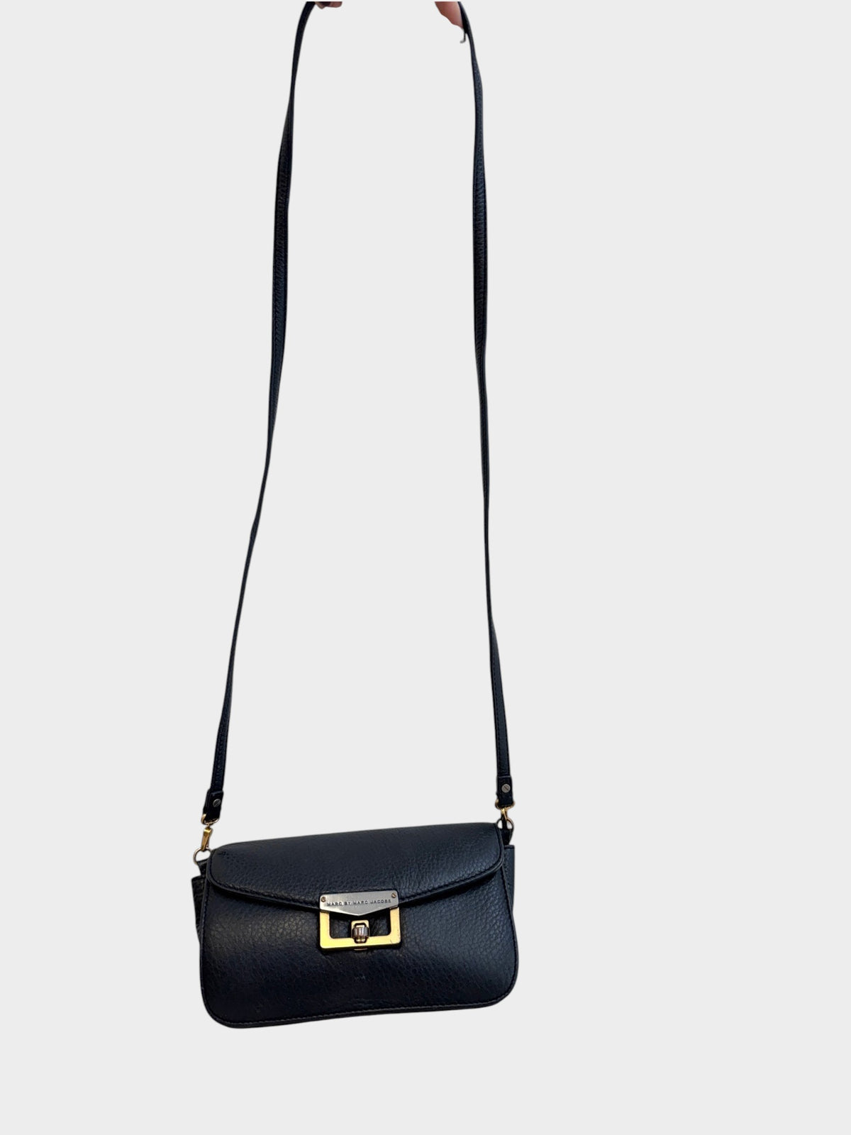 Lula and Mimi Marc Jacobs Bianca Jane black leather crossbody bag with gold and silver hardware details.