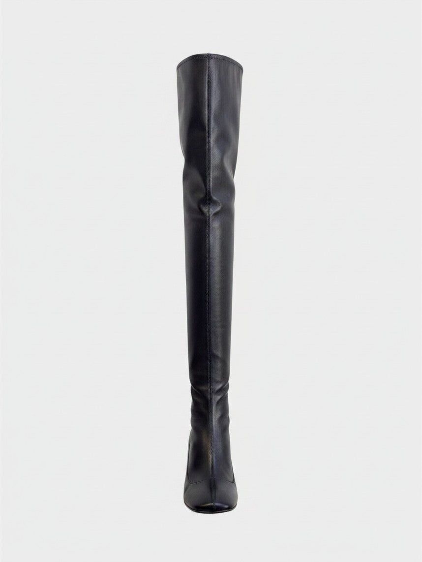 Lula and Mimi Sergio Rossi black leather over-the-knee boots with a square toe and block heel