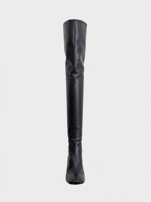 Lula and Mimi Sergio Rossi black leather over-the-knee boots with a square toe and block heel