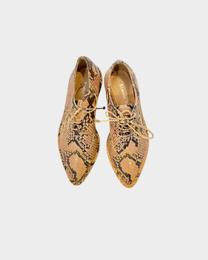 Lula and Mimi Simone Rocha python-embossed leather lace-up shoes with a pointed toe and chunky platform sole.