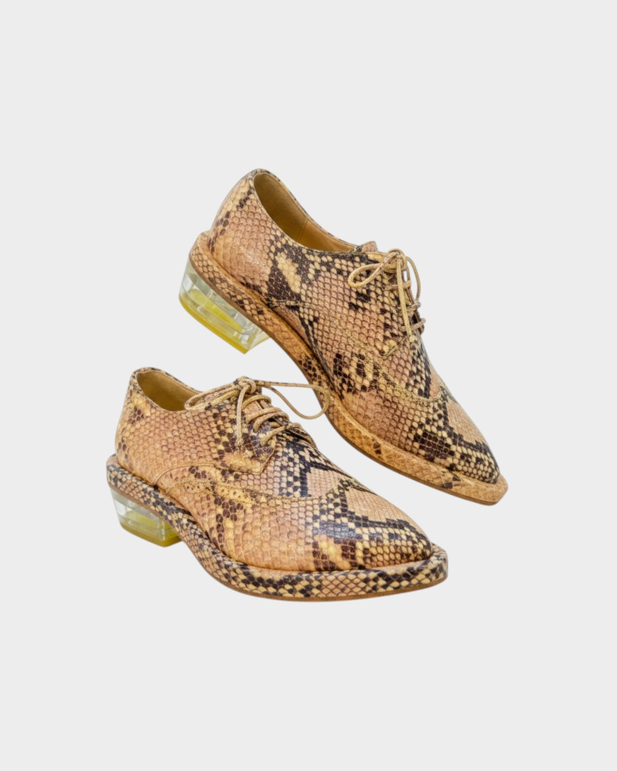 Lula and Mimi Simone Rocha python-embossed leather lace-up shoes with chunky platform heels and pointed toes.