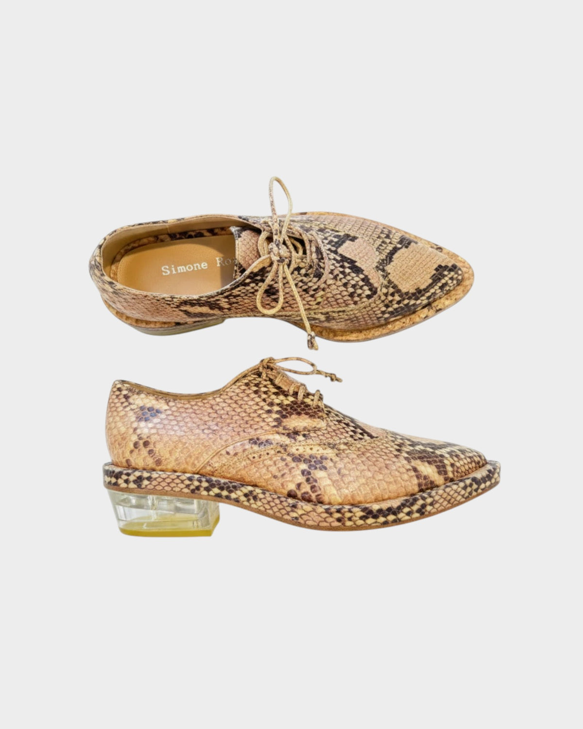 Lula and Mimi Simone Rocha python-embossed leather lace-up shoes with a chunky transparent platform heel.