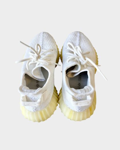 Lula and Mimi Adidas x Yeezy Boost 350 V2 trainers in cream white with a knit upper and ribbed sole