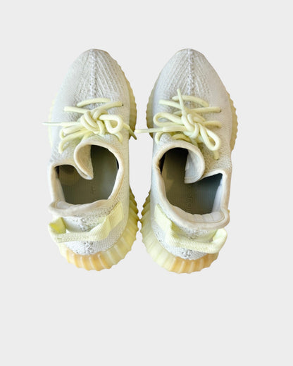 Lula and Mimi Adidas x Yeezy Boost 350 V2 Butter trainers in pale yellow knit fabric with matching laces